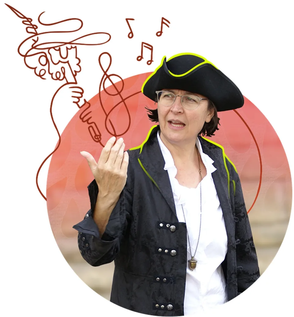 die Künstlerin beim Gestikulieren